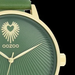 Goudkleurige OOZOO horloge met groene leren band - C11344