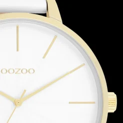 Goudkleurige OOZOO horloge met witte leren band - C11346