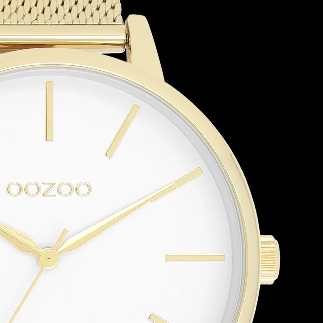 Goudkleurige OOZOO horloge met metalen mesh armband - C11363