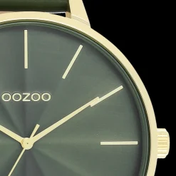 Goudkleurige OOZOO horloge met bos groene leren band - C11257