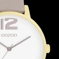 Goudkleurige OOZOO horloge met taupe leren band - C11236