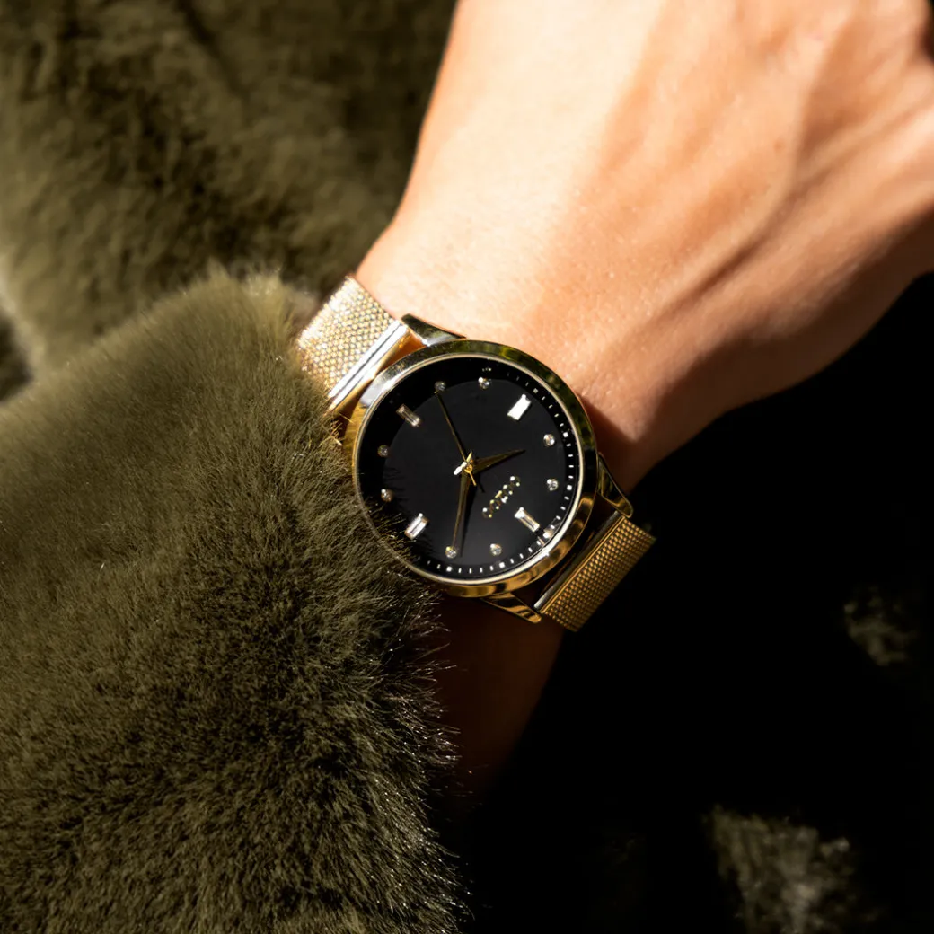 Goudkleurige OOZOO horloge met metalen mesh armband - C11283