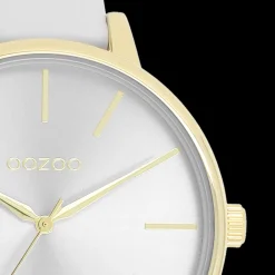 Goudkleurige OOZOO horloge met licht grijze leren band - C11290