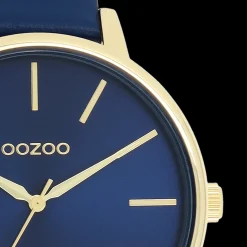 Goudkleurige OOZOO horloge met donker blauwe leren band - C11292