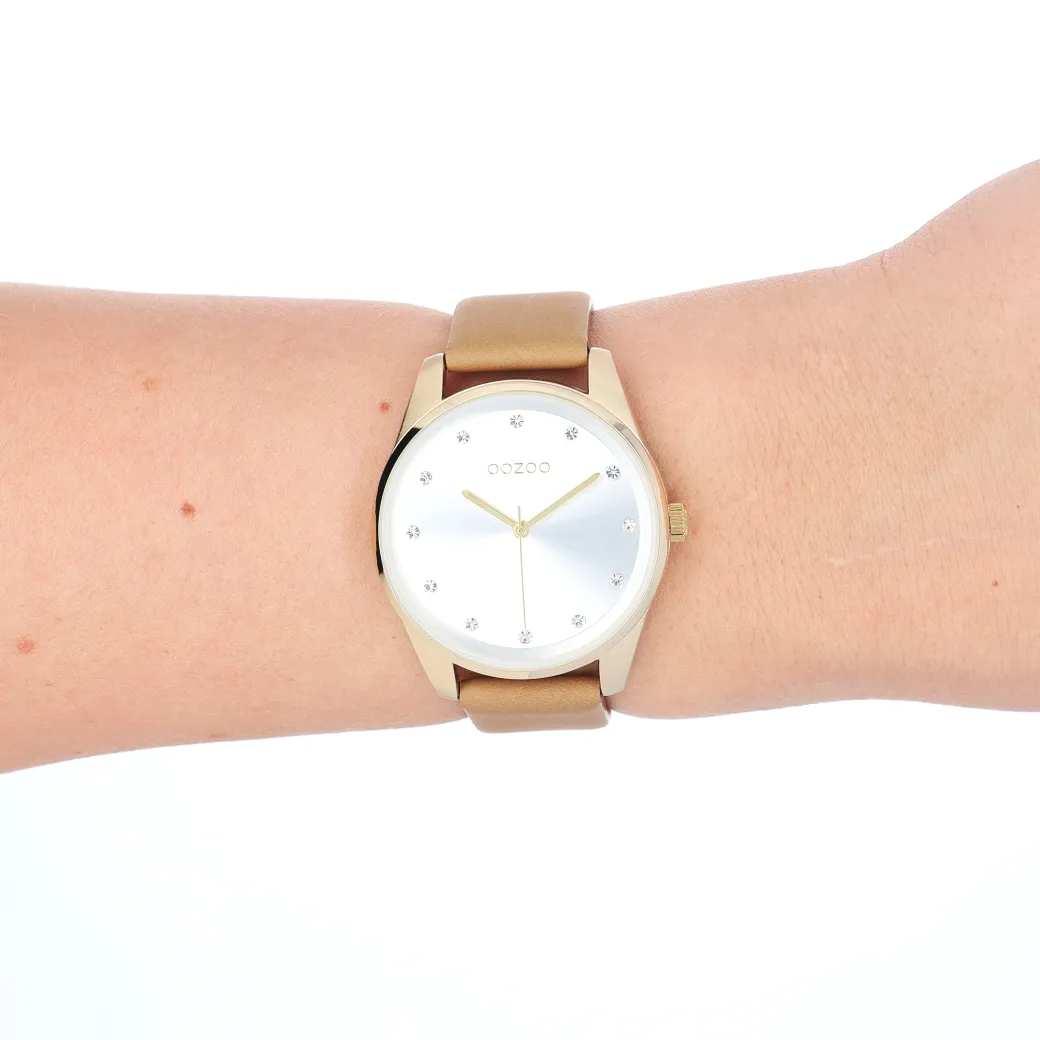 Goudkleurige OOZOO horloge met zand leren band - C11046