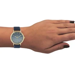 Goudkleurige OOZOO horloge met blauwe leren band - C10938