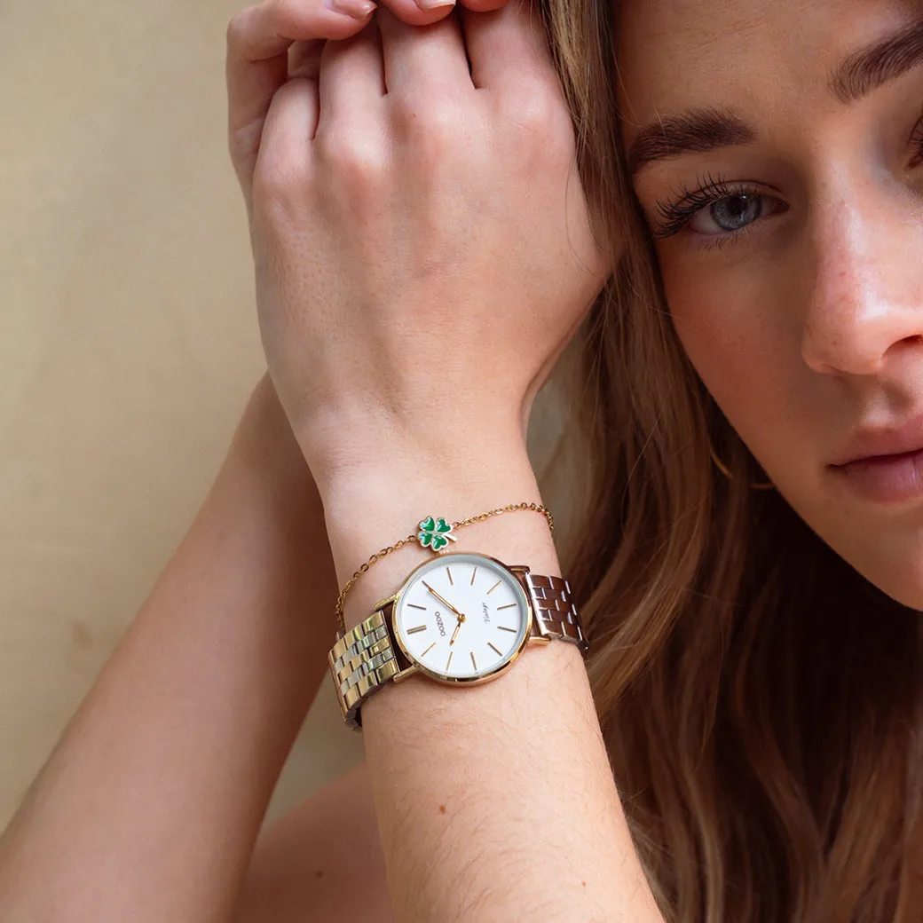 Goudkleurige OOZOO horloge met roestvrijstalen armband roestvrijstalen armband - C20407
