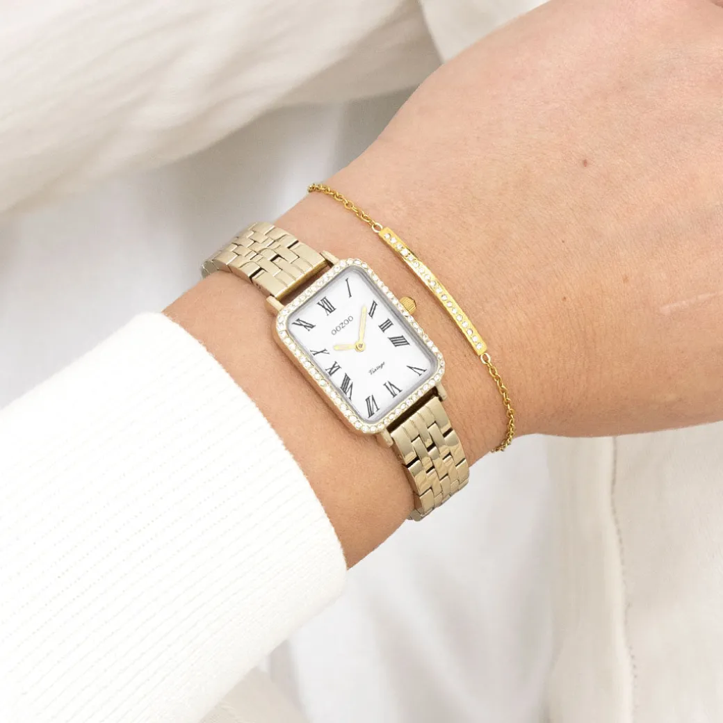 Goudkleurige OOZOO horloge met roestvrijstalen armband roestvrijstalen armband - C20414