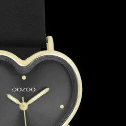 Goudkleurige OOZOO horloge met zwarte leren band - C11452