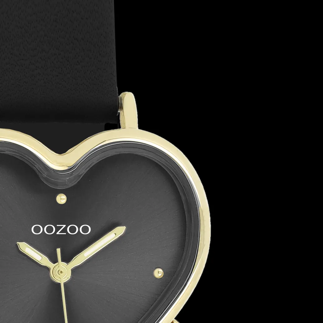 Goudkleurige OOZOO horloge met zwarte leren band - C11452