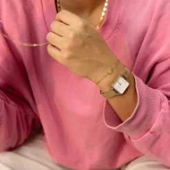 Goudkleurige OOZOO horloge met metalen mesh armband - C20263