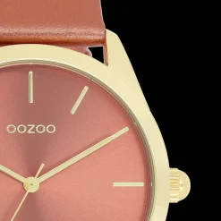 Goudkleurige OOZOO horloge met baksteen rode leren band - C11334