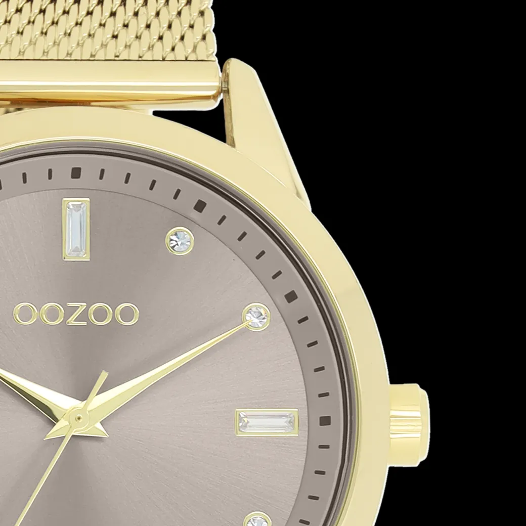 Goudkleurige OOZOO horloge met metalen mesh armband - C11357