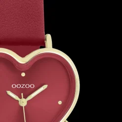 Goudkleurige OOZOO horloge met bordeaux rode leren band - C11454