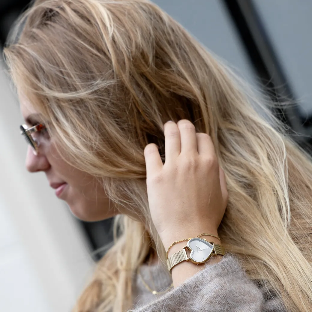 Goudkleurige OOZOO horloge met metalen mesh armband - C11416