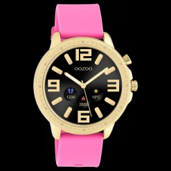 Goudkleurige OOZOO smartwatch met framboos roze rubber band - Q00320