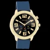 Goudkleurige OOZOO smartwatch met donker blauwe rubber band - Q00321