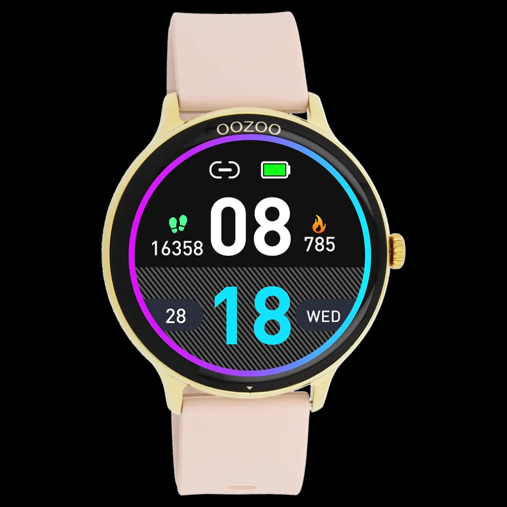 Goudkleurige OOZOO smartwatch met oud roze rubber band - Q00131