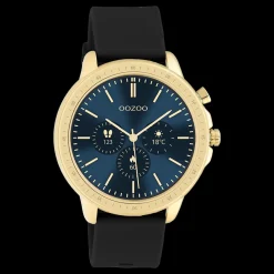 Goudkleurige OOZOO smartwatch met zwarte rubber band - Q00301