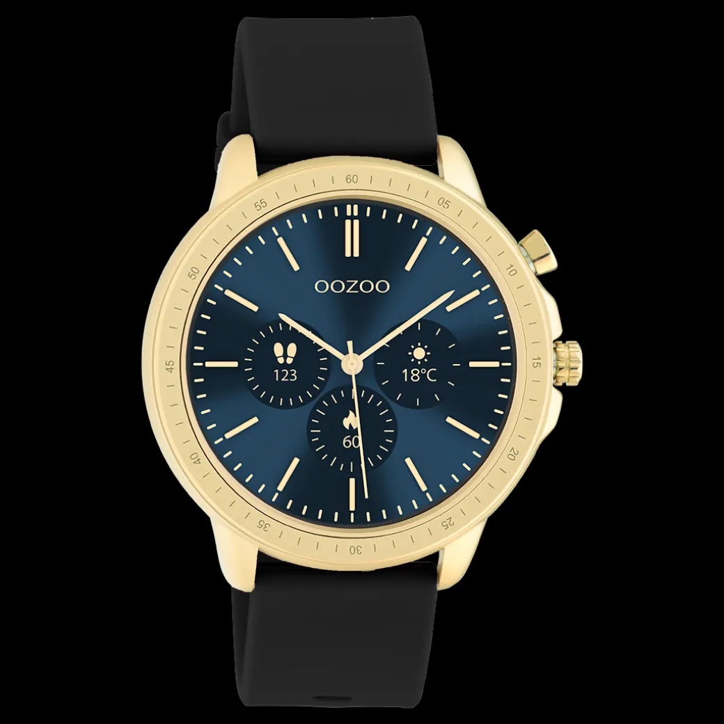 Goudkleurige OOZOO smartwatch met zwarte rubber band - Q00301
