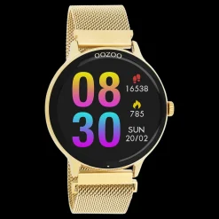 Goudkleurige OOZOO smartwatch met goudkleurige metalen mesh armband - Q00136