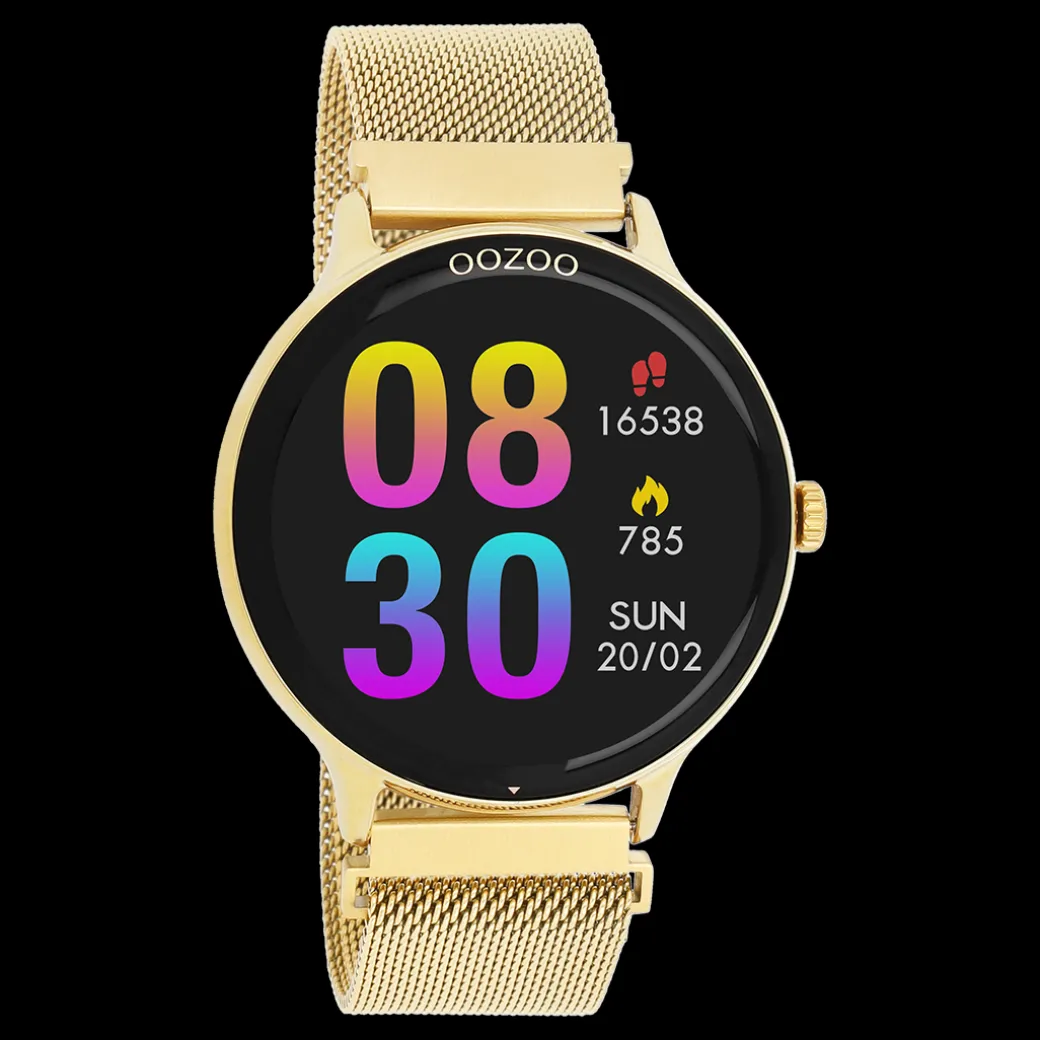 Goudkleurige OOZOO smartwatch met goudkleurige metalen mesh armband - Q00136