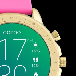 Goudkleurige OOZOO smartwatch met framboos roze rubber band - Q00320