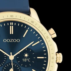 Goudkleurige OOZOO smartwatch met donker blauwe rubber band - Q00321