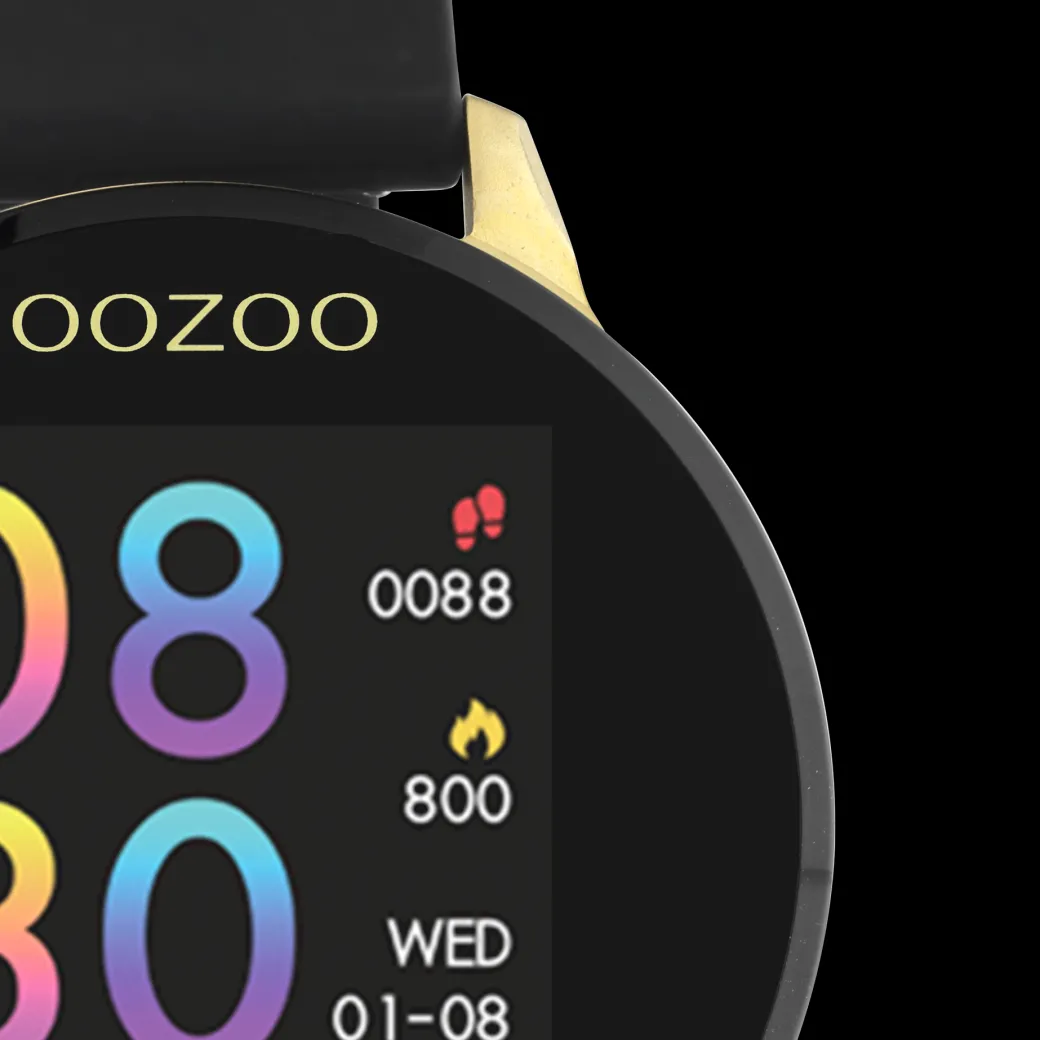 Goudkleurige OOZOO smartwatch met zwarte rubber band - Q00120