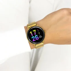 Goudkleurige OOZOO smartwatch met goudkleurige metalen mesh armband - Q00136