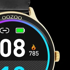 Goudkleurige OOZOO smartwatch met zwarte metalen mesh armband - Q00137