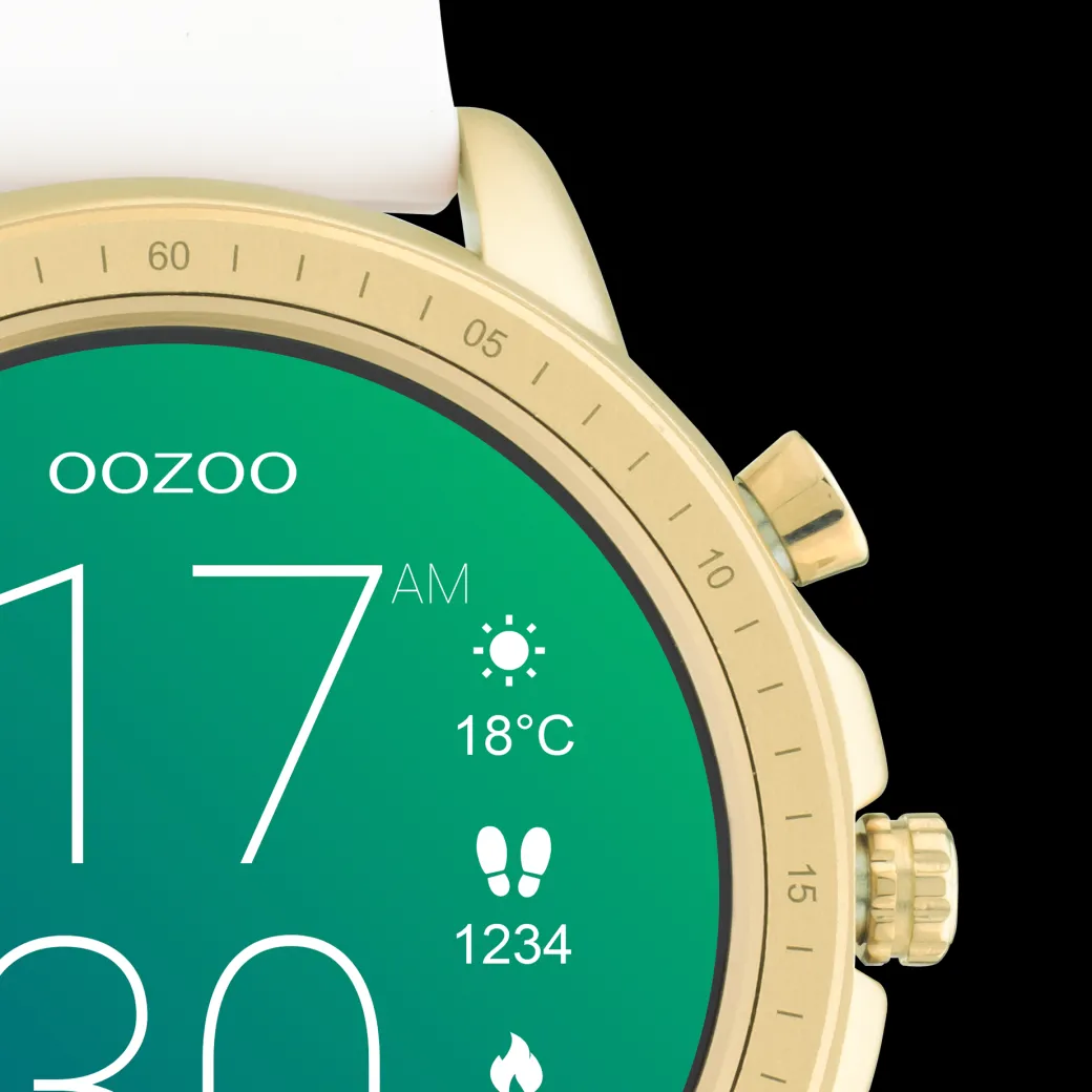 Goudkleurige OOZOO smartwatch met witte rubber band - Q00316