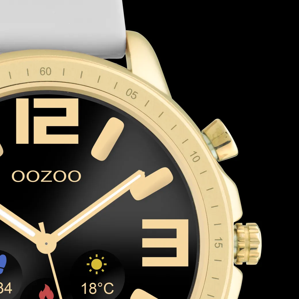 Goudkleurige OOZOO smartwatch met steengrijze rubber band - Q00317
