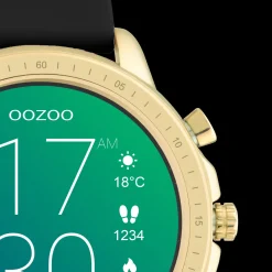 Goudkleurige OOZOO smartwatch met zwarte rubber band - Q00301