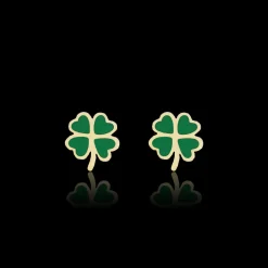 Goudkleurig/groene oorbellen met een groene klaver