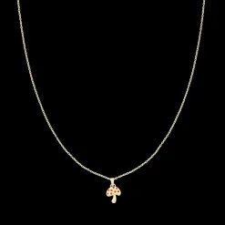 Goudkleurig/rode ketting met een paddenstoel bedeltje