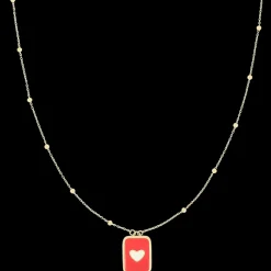 Goudkleurig/rode ketting met een hart plaatje