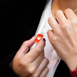 Goudkleurig/rode ketting met een hart plaatje