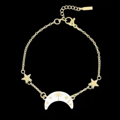 Goudkleurig/witte armband met een maan bedeltje