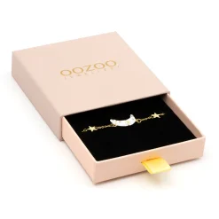 Goudkleurig/witte armband met een maan bedeltje