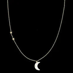 Goudkleurig/witte ketting met een maan bedeltje