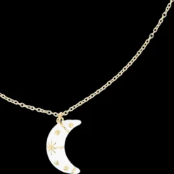 Goudkleurig/witte ketting met een maan bedeltje