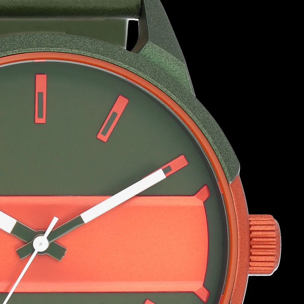 Groen/fluo oranje OOZOO horloge met groene leren band - C11318