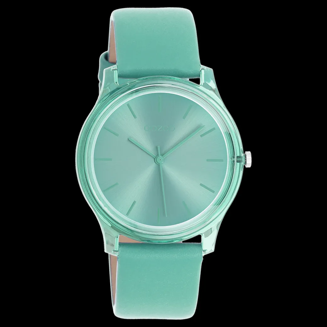 Jade groene OOZOO horloge met leren band - C11139