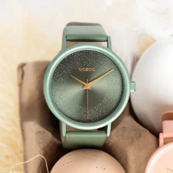 Lelie groene OOZOO horloge met leren band - C10582