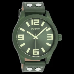 Licht blauwe OOZOO horloge met bos groene leren band - C1093