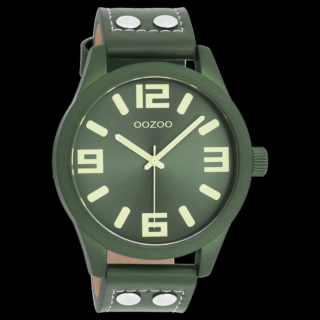 Licht blauwe OOZOO horloge met bos groene leren band - C1093