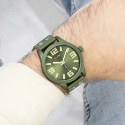 Licht blauwe OOZOO horloge met bos groene leren band - C1093