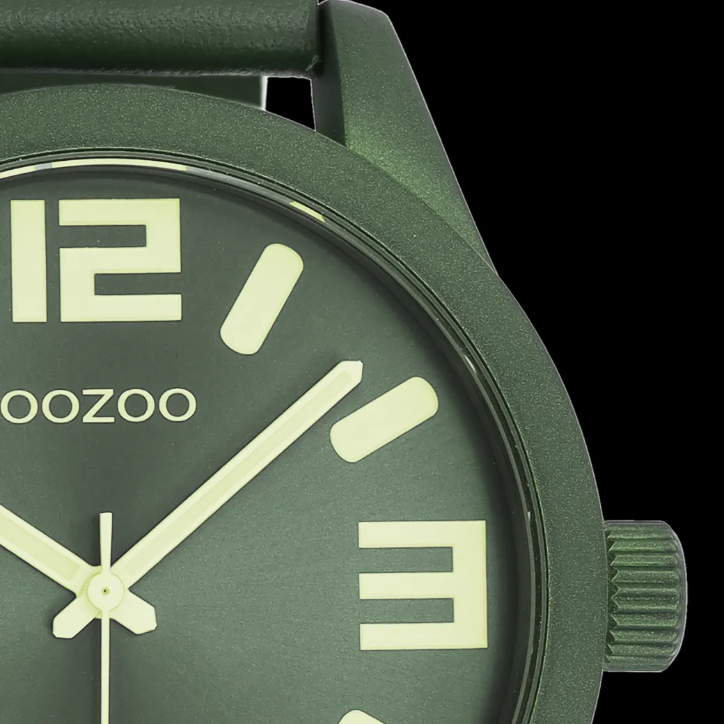 Licht blauwe OOZOO horloge met bos groene leren band - C1093