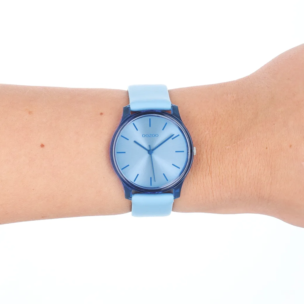 Licht blauwe OOZOO horloge met leren band - C11140